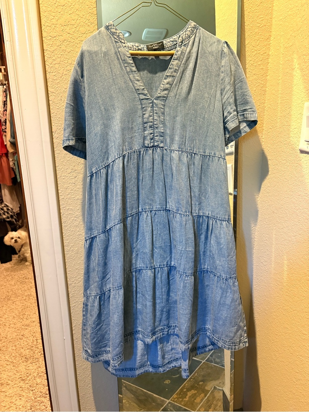 Light Wash Denim Tiered V-Neck Dress